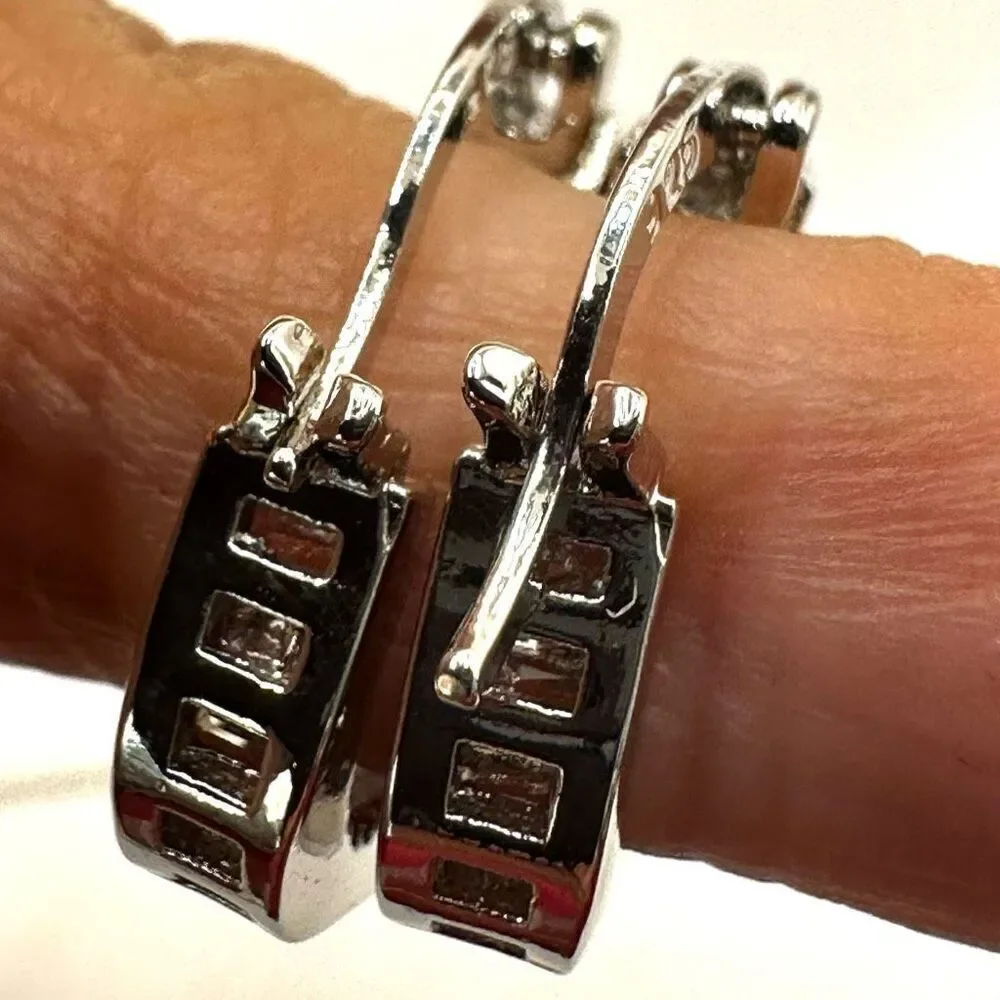 Silver tone rhinestone hoop earrings